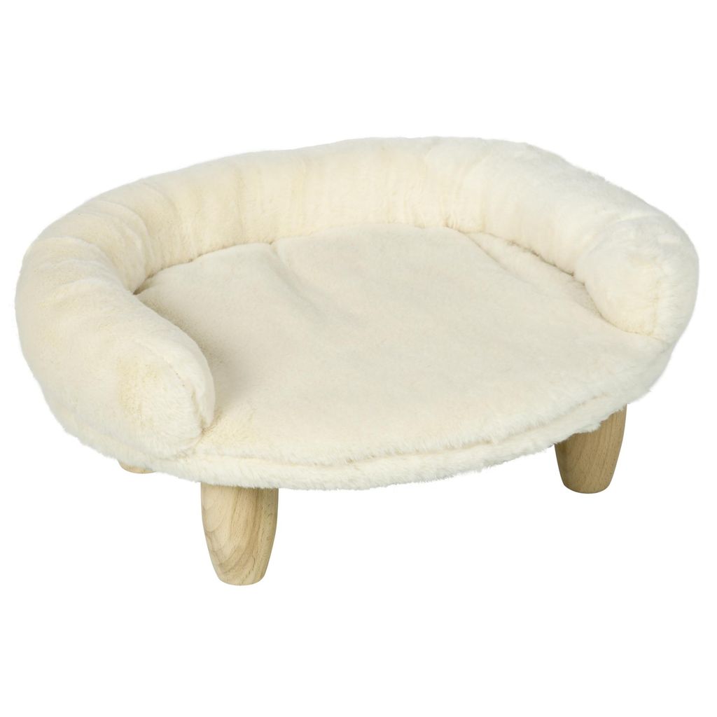Zimilo Haustiersofa Erhöht, Hundecouch Katzensofa Flanell Creme, 47x40x20cm, Abnehmbarer Bezug, Holzbeine, Stabil, Bequem, für Kleine Hunde und K...