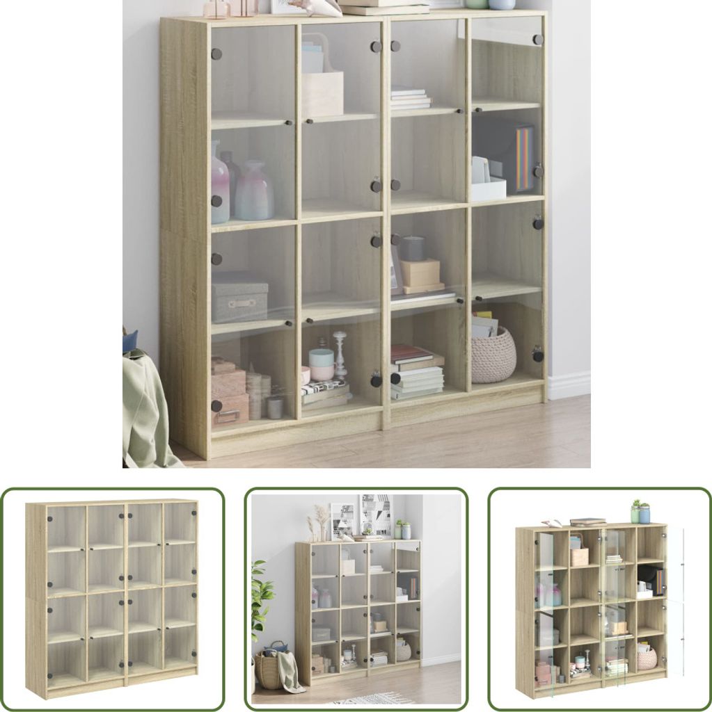 The Living Store Bücherschrank mit Türen Sonoma-Eiche 136x37x142cm Holzwerkstoff