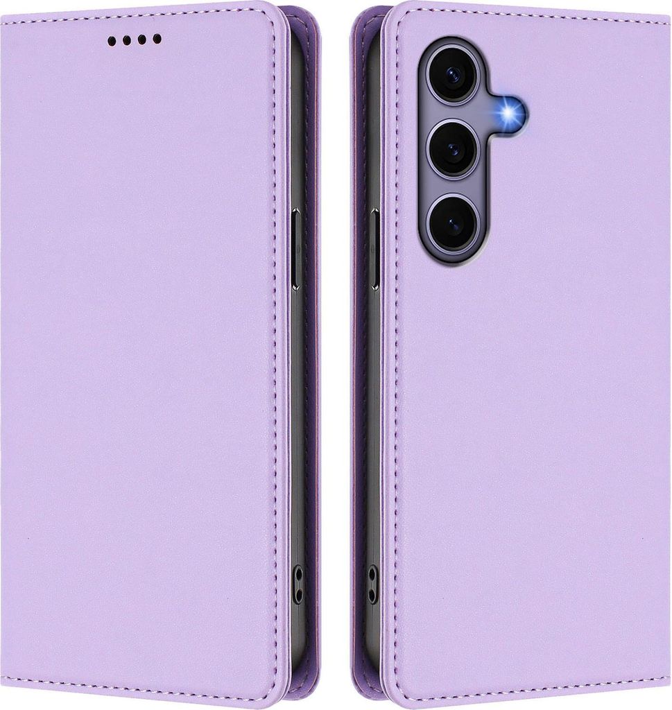 Handyhülle für Samsung Galaxy S25 / S24, Kunstleder Klapphülle Stoßfeste Magnetische Hülle mit Ständer Violett