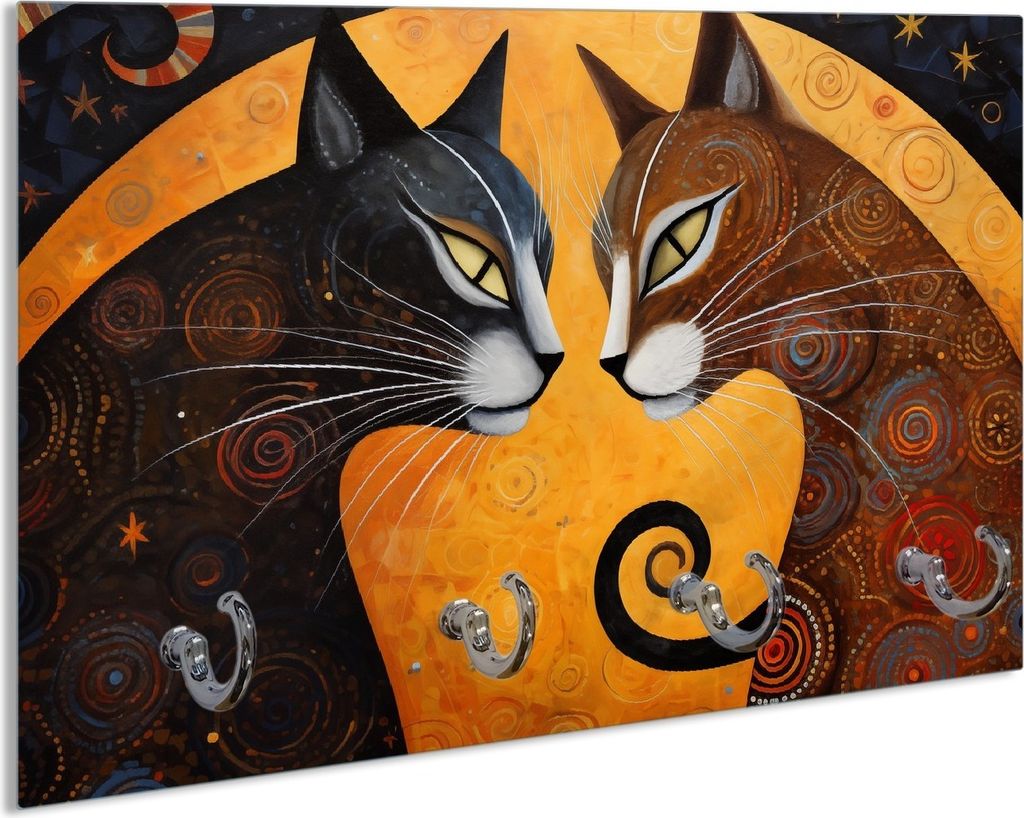 Wallario Handtuchhalter aus Glas, Motiv: Katzen im Mondlicht, 30 x 20 cm mit 4 Haken