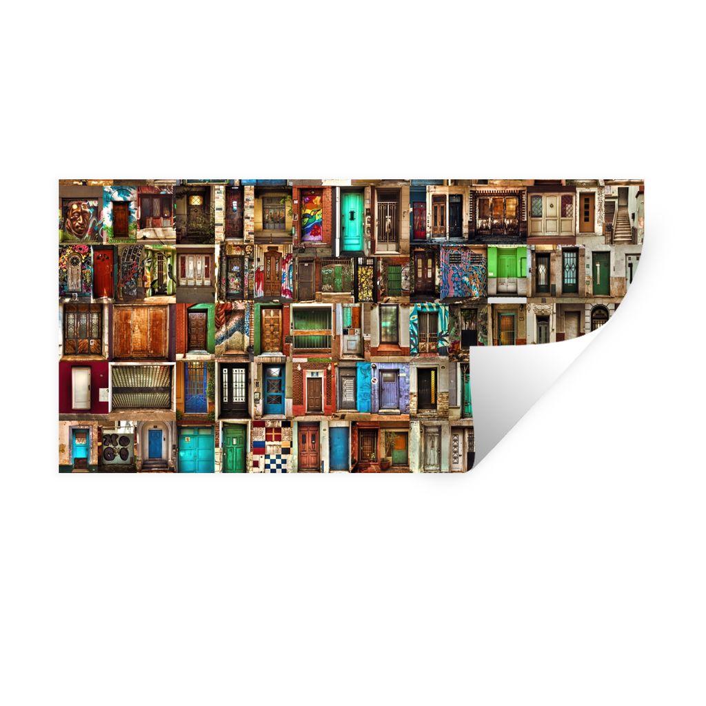 MuchoWow Wandtattoo Wandsticker Wandaufkleber Türen - Bunt - Collage - Architektur 80x40 cm Selbstklebend und Repositionierbar - Aufkleber
