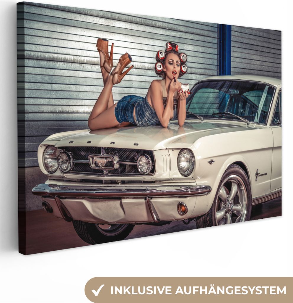 MuchoWow® - Leinwandbilder - Auto - Oldtimer - Frau, Produktbild 