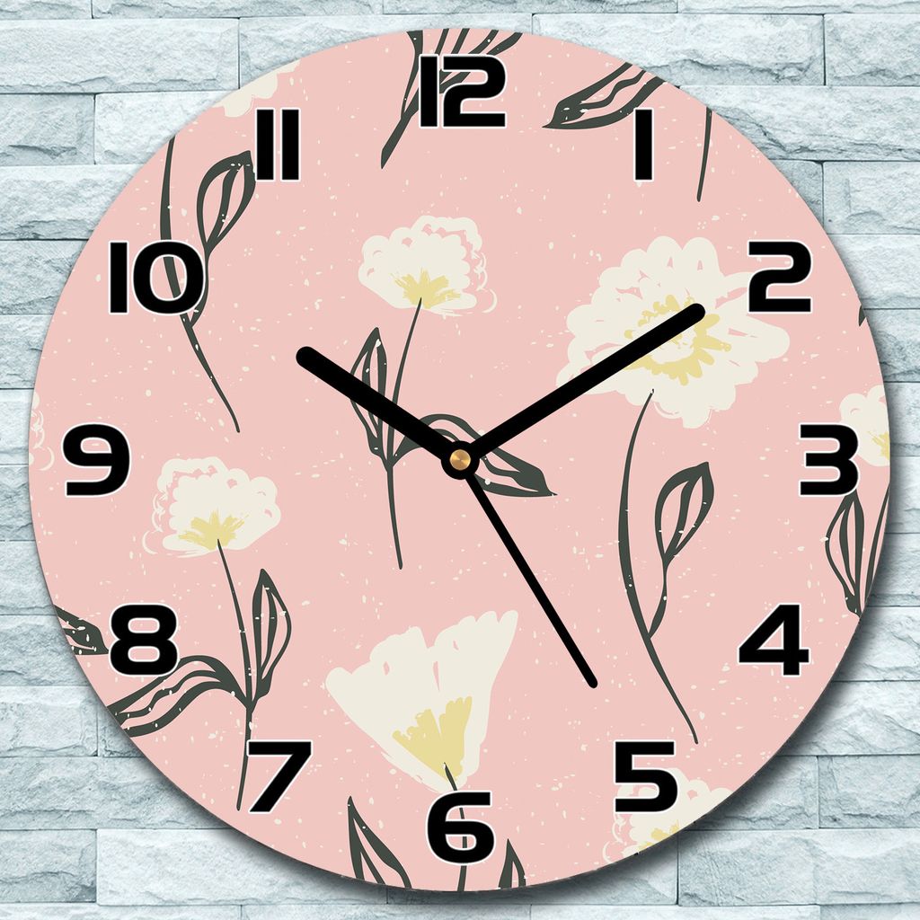 Wanduhr aus Glas Rund fi 30 Zarte Blumen Quarz Deko Schlafzimmer Büro