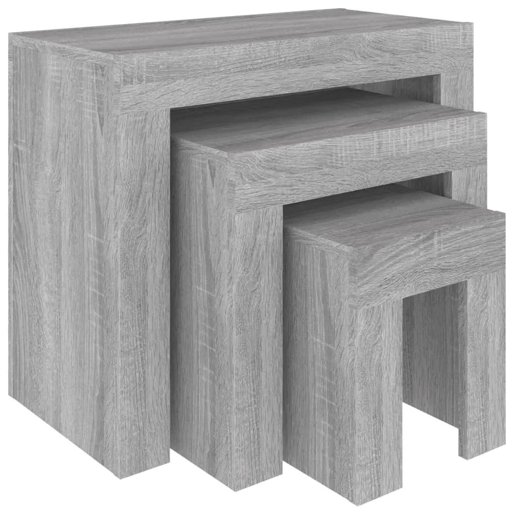SYFAX Tavolini da Salotto 3pz Grigio Sonoma Legno Multistrato Resistente