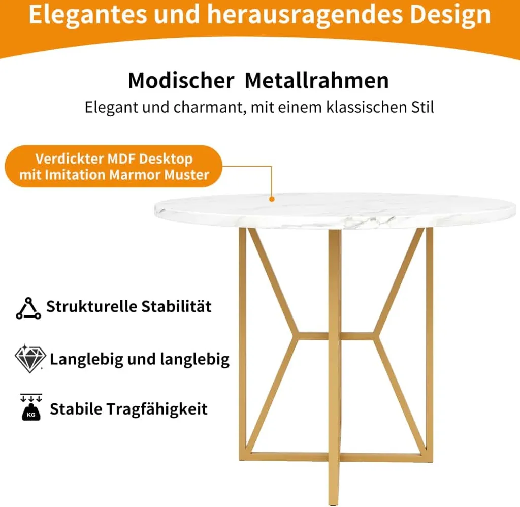 Table à manger ronde AIORBER 80cm Blanche avec Structure Métallique - 3