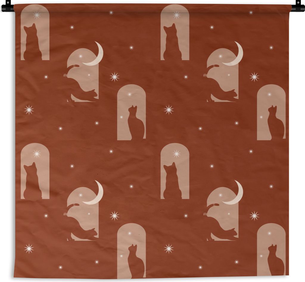 MuchoWow Wandteppich Wandbehang Sterne - Katze - Entwurf 150x150 cm Tapisserie Dekoration Wandtuch - Wohnaccessoires - Modernes