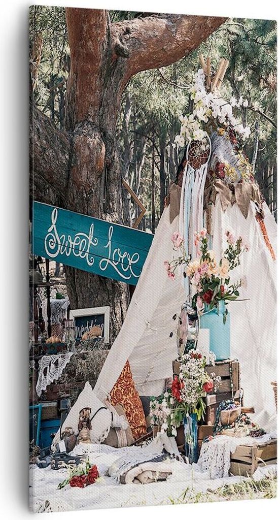 Bild auf Leinwand - Leinwandbild - Einteilig - Jungvermählten Liebe Landschaft - 55x100cm - Wand Bild - Wanddeko - Wandbilder - Leinwanddruck - Bi...