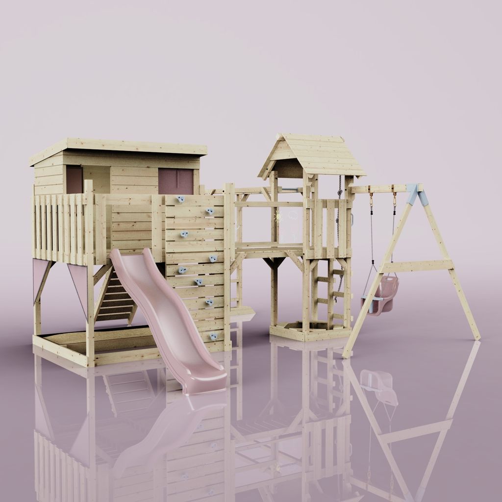OutdoorToys Spielturm Inga aus Holz in Rosa Babyschaukel