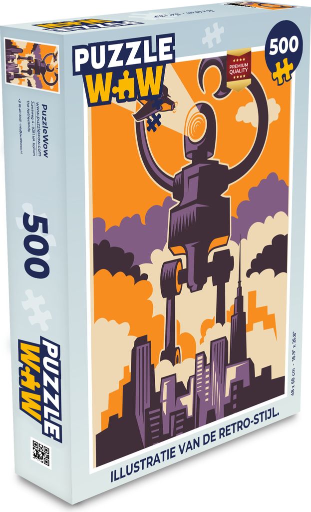 MuchoWow Puzzle 500 Teile Roboter - Retro - Stadt - Denken - Spiel - Toy