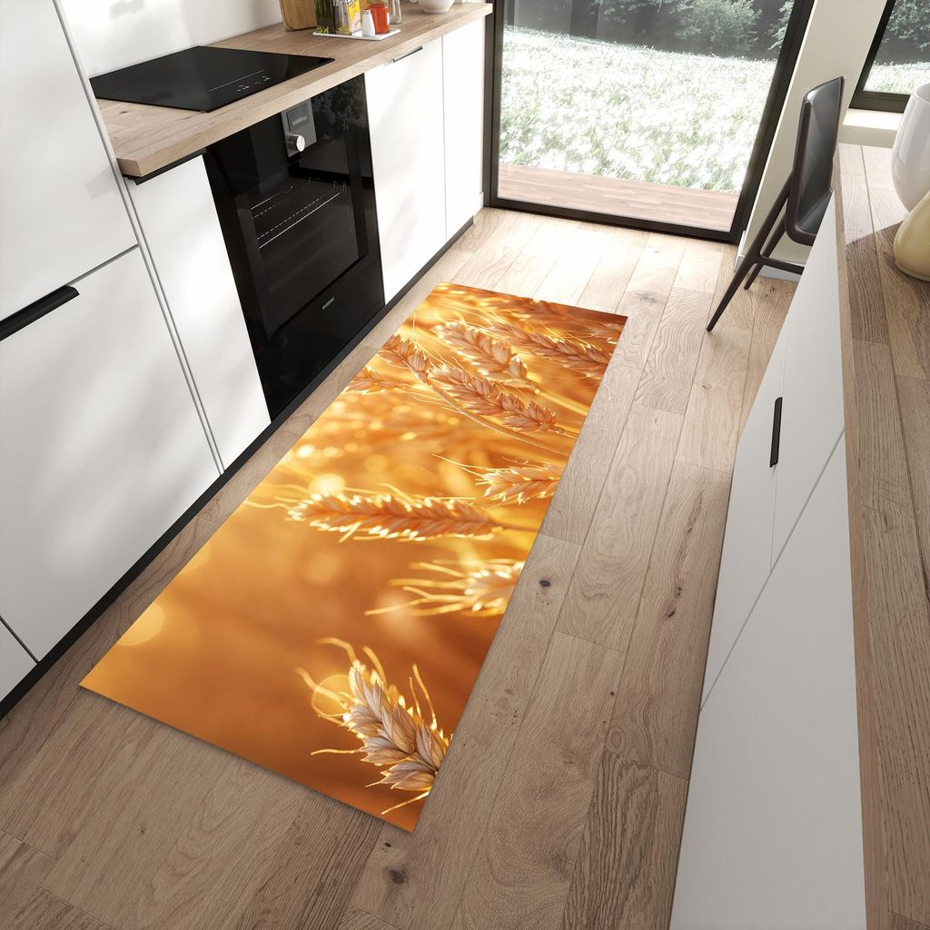 Küchenteppich 80x200cm rutschfest & abwischbar PVC Läufer - Weizenfelder