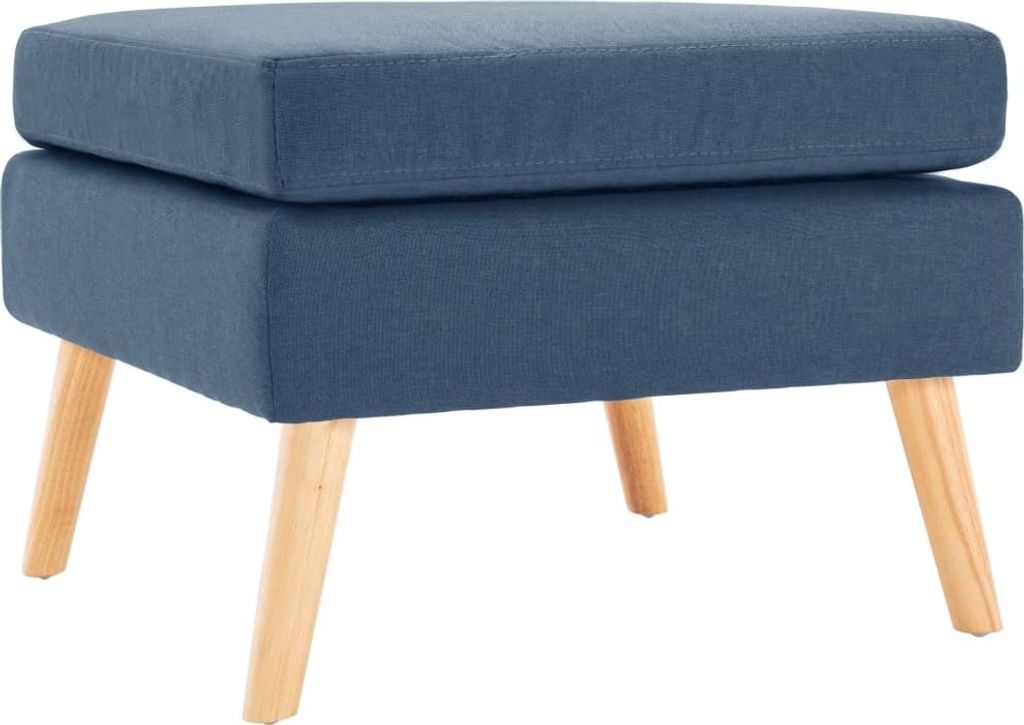 Moderner Fußhocker aus blauem Stoff, dick gepolstert, 54 x 54 x 43,5 cm