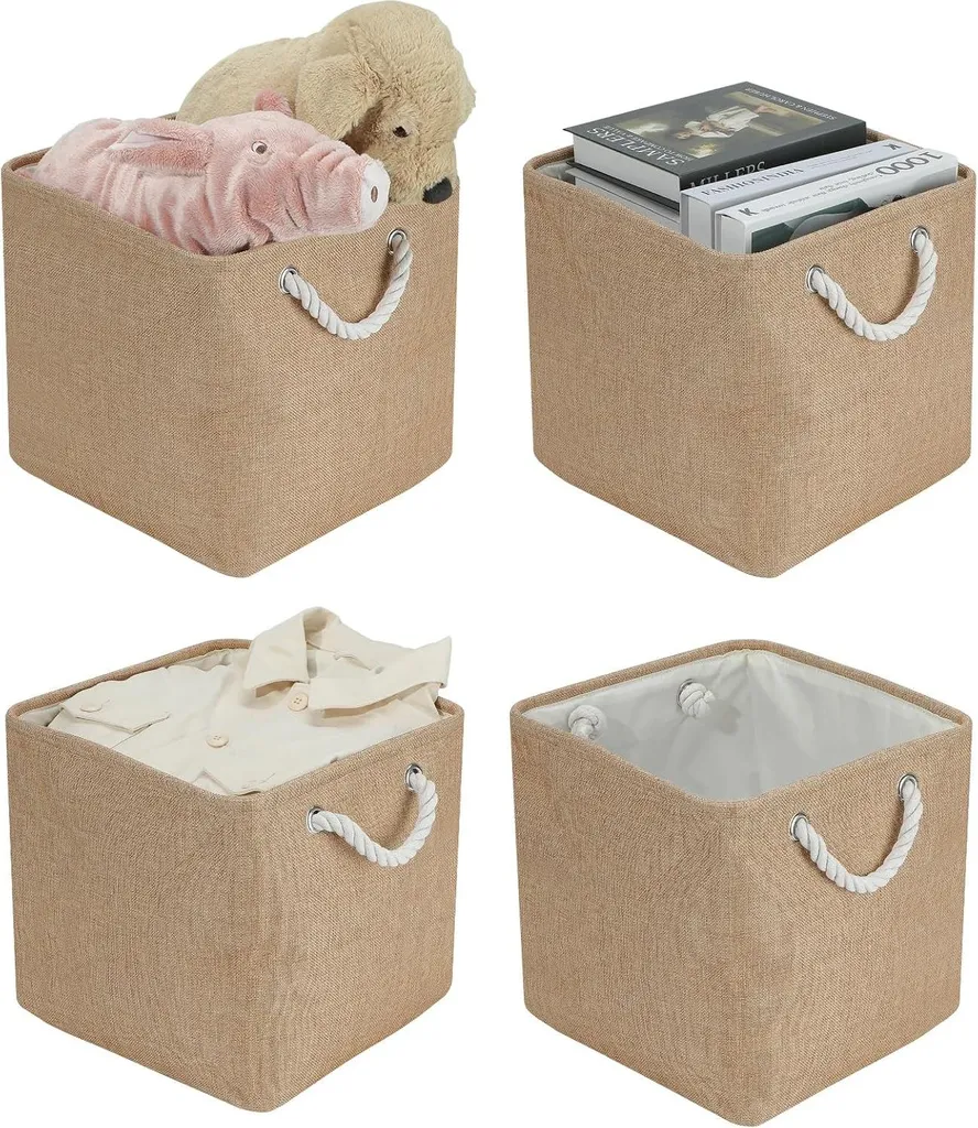 Boîtes de rangement pliantes Kaki 30x30 - Lot de 4 cubes organisateurs