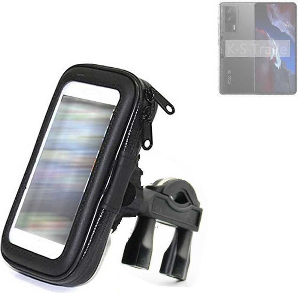 K-S-Trade Fahrrad-Halterung kompatibel mit POCO F5 Pro Handy-Halterung Halter Lenkstange Fahrradhalterung Motorrad Bike Mount Wasserabweisend