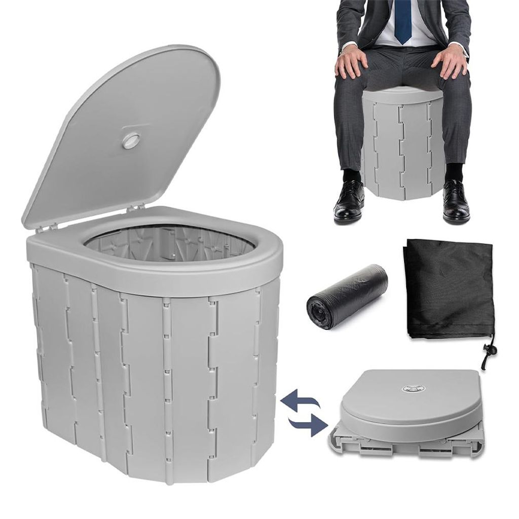 Campingtoilette, Faltbare Campingtoilette max 150 kg, Mobile Toilette, tragbare Toilette, Camping Klapptoilette mit 15 Stück Toilettenbeutel