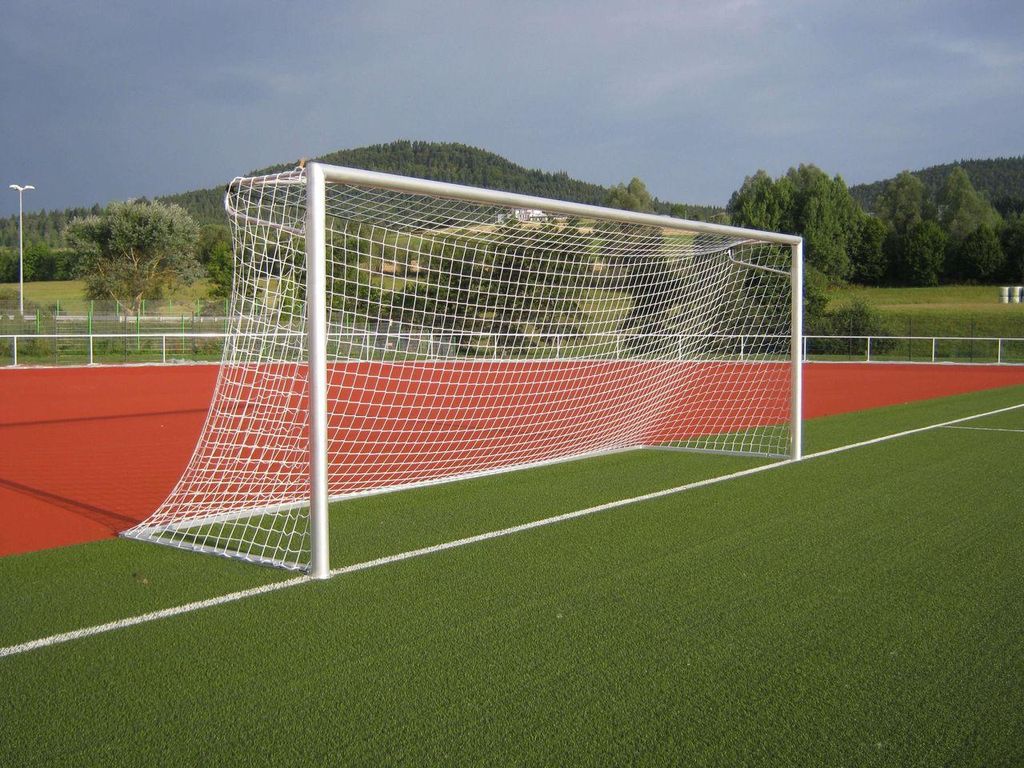 Fußballtor - Bundesliga - 7,32 x 2,44 m - mit Netzbügel alu-naturblank Eingefräste Netzaufhängung 2.00m Ohne