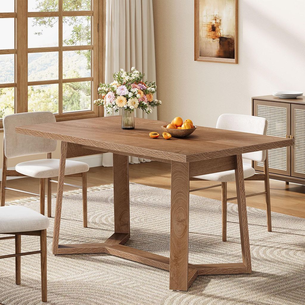 Tribesigns Landhaus-Esstisch aus dunkelbraunem Holz, 120 cm Produktbild 