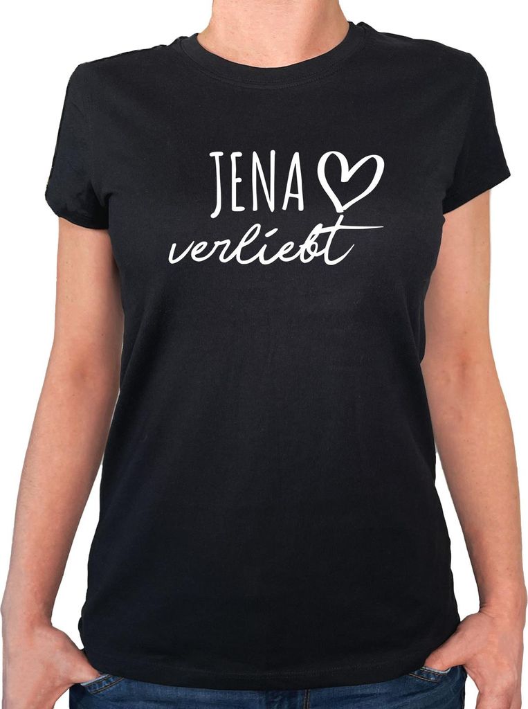 Huuraa Damen T-Shirt Jena verliebt XL Black Bio Baumwolle Fairtrade Damenshirt Geschenkidee
