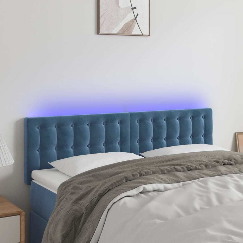 The Living Store LED Kopfteil Dunkelblau 144x5x78/88 cm Samt