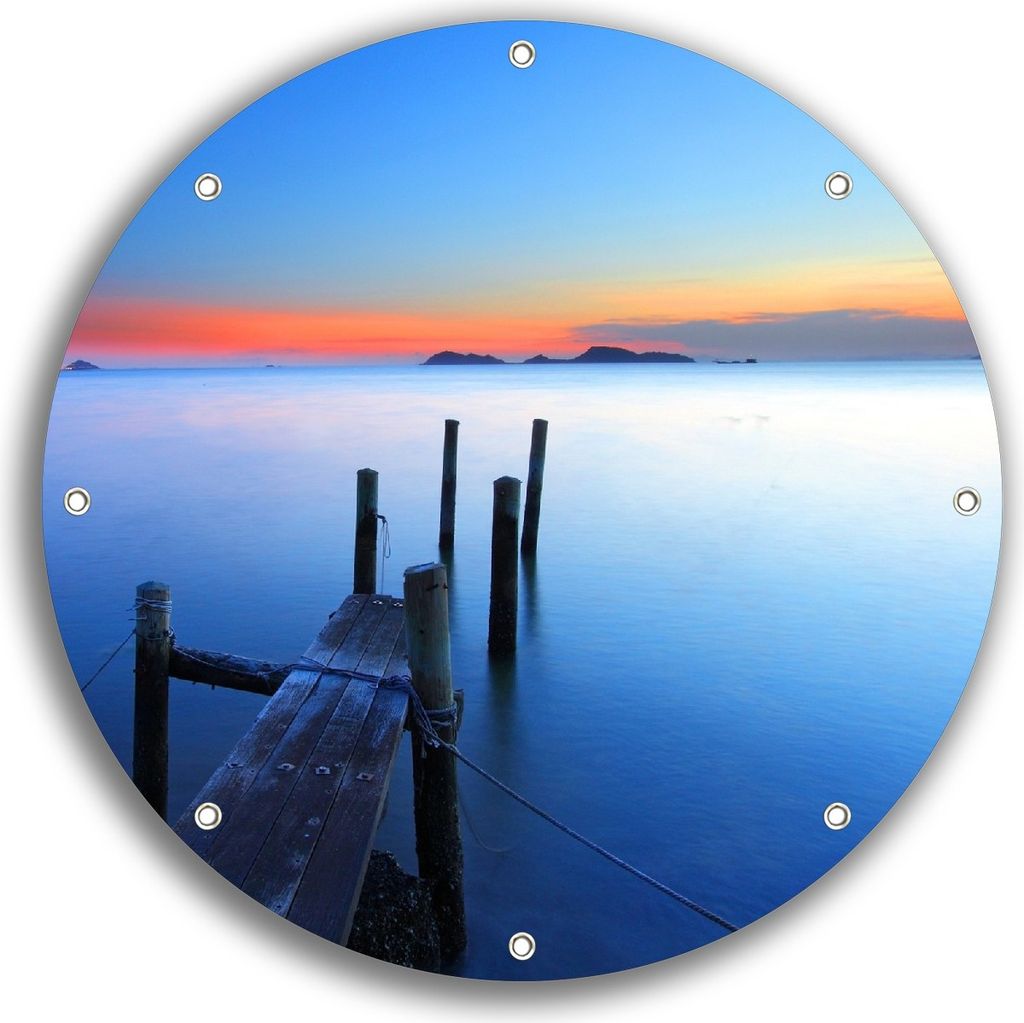 Wallario rundes Outdoor-Poster für Garten oder Balkon, Motiv Steg im Wasser - Abendstimmung am Meer, 30 cm Durchmesser