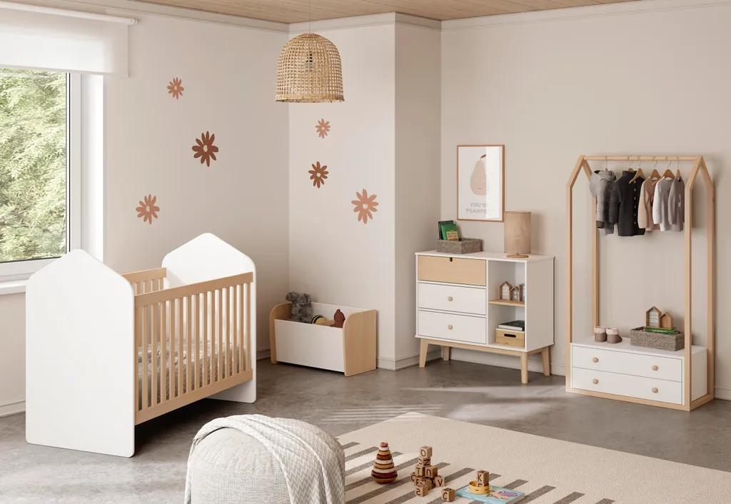 Commode de Rangement L90 cm Estefania avec 3 Tiroirs et Niches Ouvertes