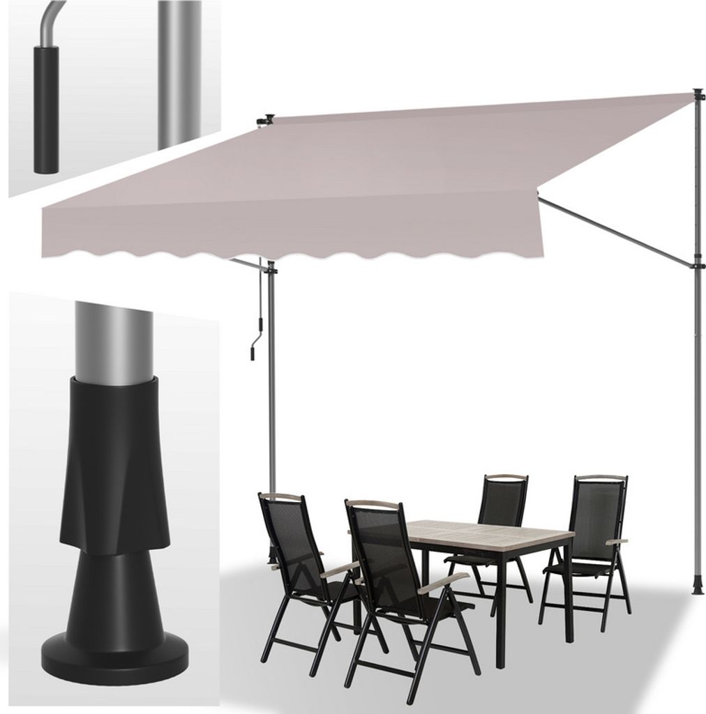 Clanmacy Klemmmarkise 200x120cm Markise Höhenverstellbare Balkonmarkise mit Handkurbel Sonnenschutz ohne Bohren für Terrasse und Balkon Beige