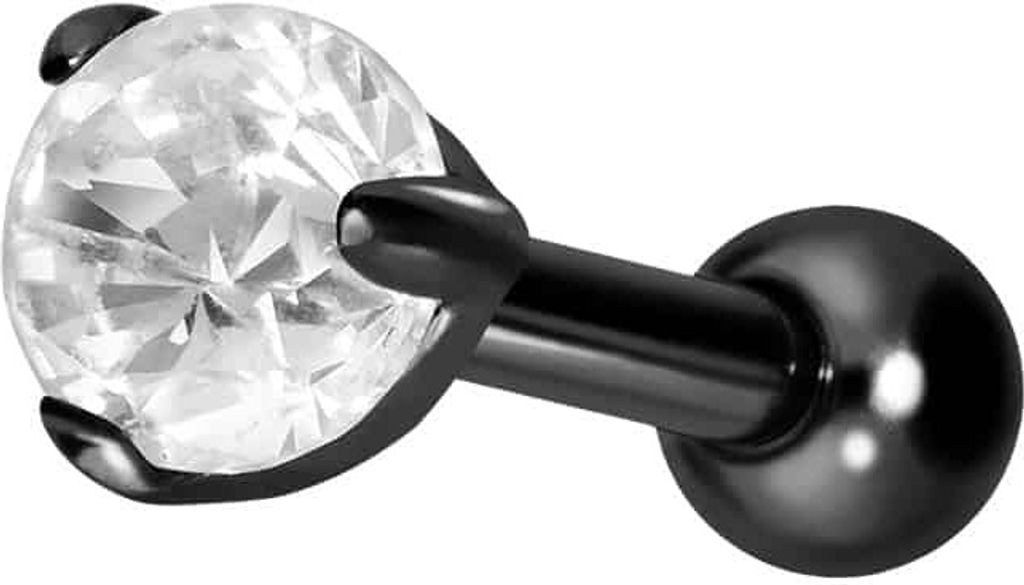 Ohrpiercing Titan Ohrpiercing mit Innengewinde EINGEFASSTER KRISTALL Schwarz Stablänge: 8mm | Kristallgröße: 4mm