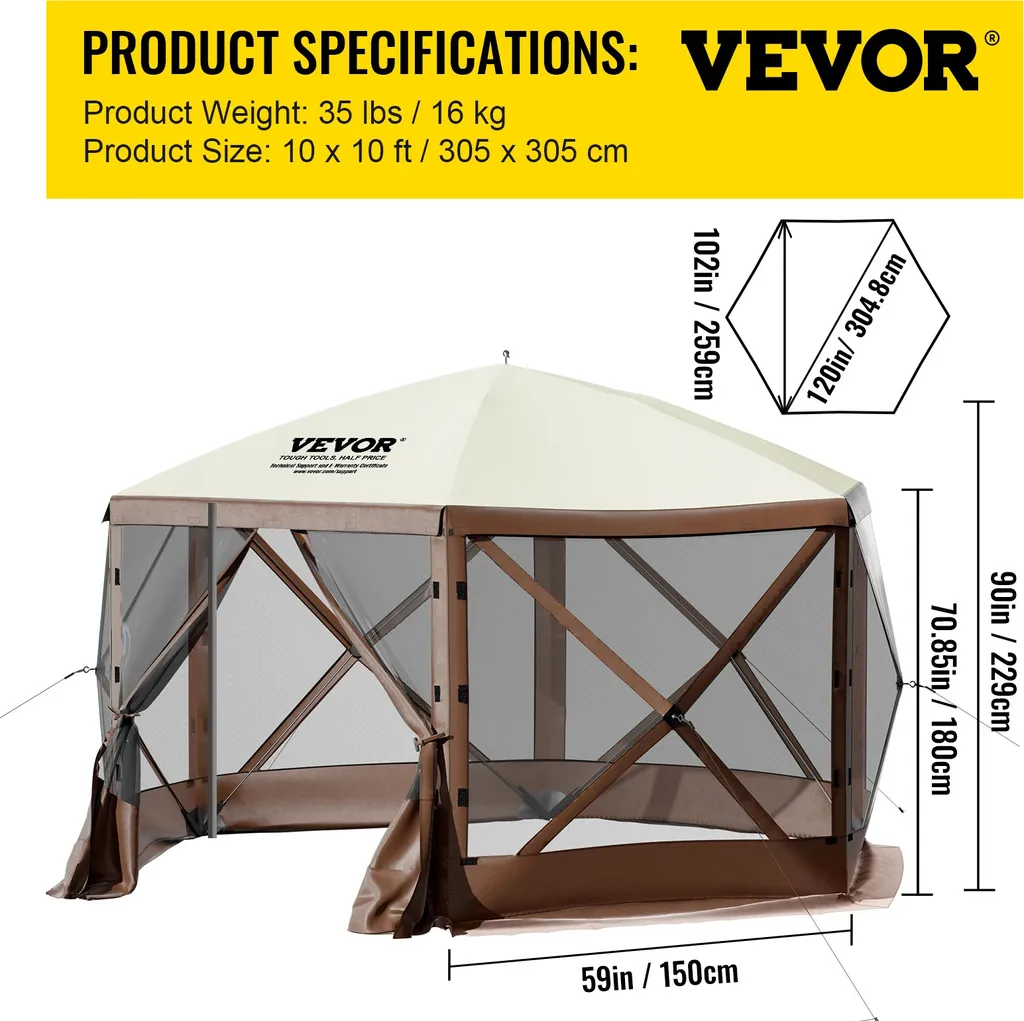 Gazebo de camping imperméable 12x12 ft - Toile robuste haute densité - 2