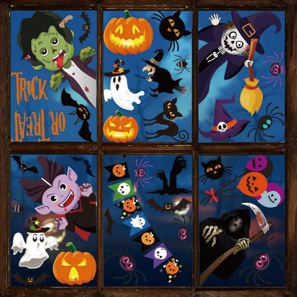 Décoration Halloween Effrayante pour Fenêtre - 55 Stickers Repositionnables