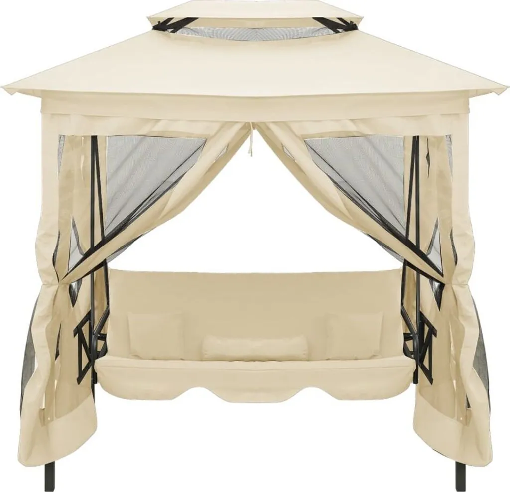 Balancelle de Jardin avec Toit Pavillon Blanc Crème contre le Soleil