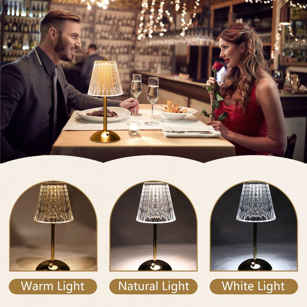 ZMH Tischlampe Kabellos LED Nachttischlampe touch - Kristall Lampe akku  Tischleuchte dimmbar 16 Farben Nachttischleuchte batteriebetrieben mit