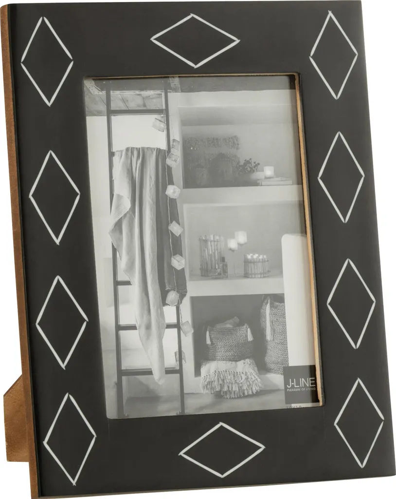 Cadre photo J-Line rectangulaire motif poly noir et blanc large 20x25