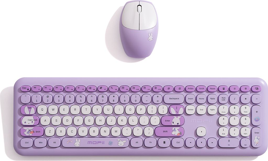 MOFII Kabellos Tastatur und Maus Set, ultradünn 110 Tasten, volle Größe, 2,4 GHz, 1200 Bewegungsgeschwindigkeit - Lila Mischfarbe