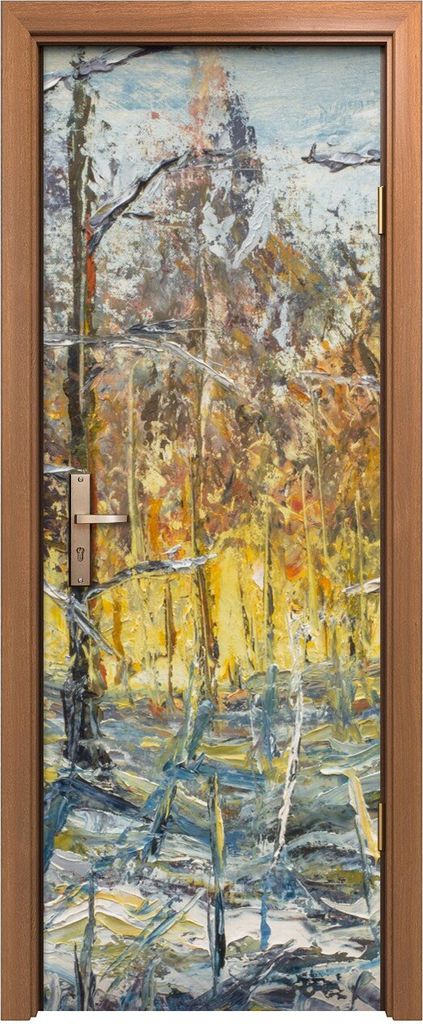 Türposter 70x200 cm Türaufkleber Türtapete Türfolie Klebefolie Winter Landschaft mit weißen Bäumen