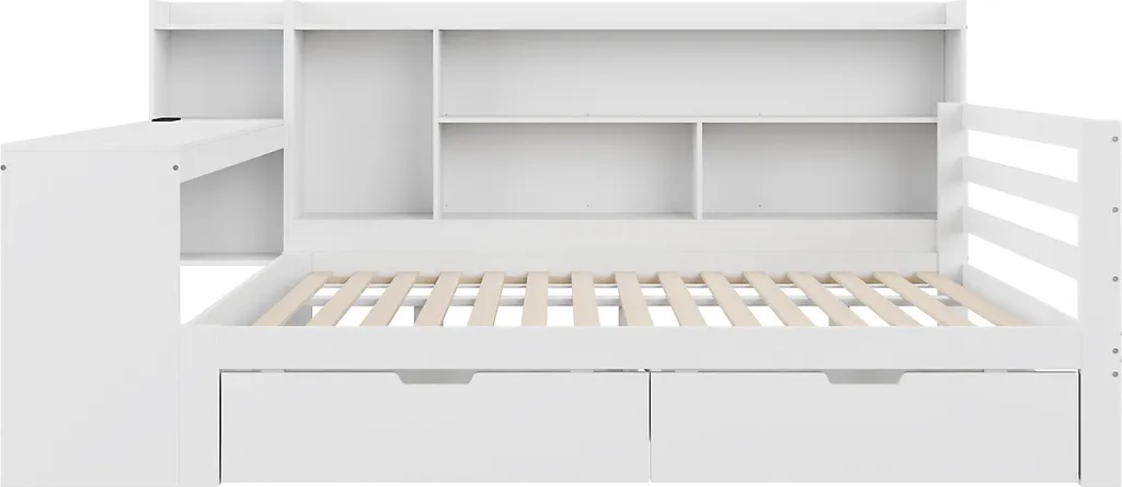 OKWISH Lit Banquette 140x200 cm en Bois Massif avec Bureau et Rangement