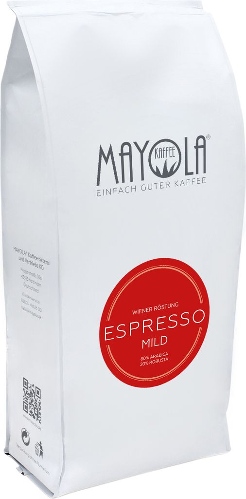 MAYOLA Espresso Mild, 1000g | ganze Bohne | fair & nachhaltig produziert | Langzeitröstung