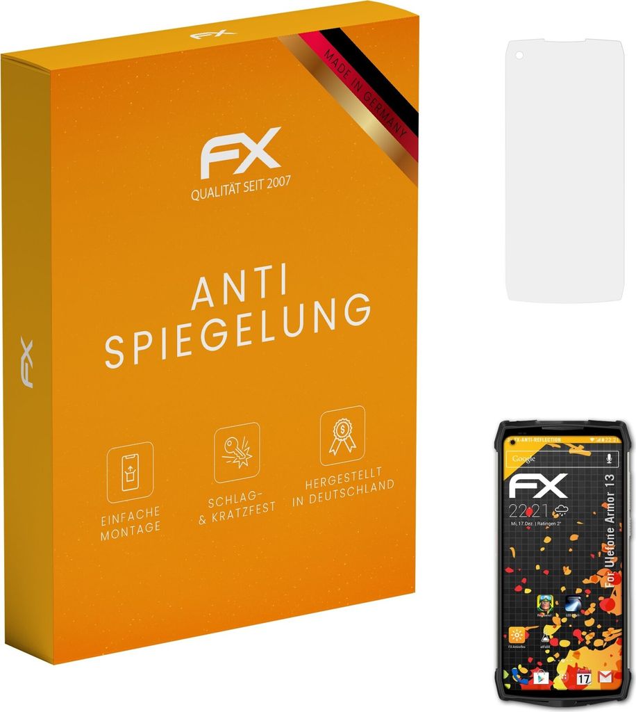 atFoliX FX-Antireflex 3x Schutzfolie kompatibel mit Ulefone Armor 13 Displayfolie