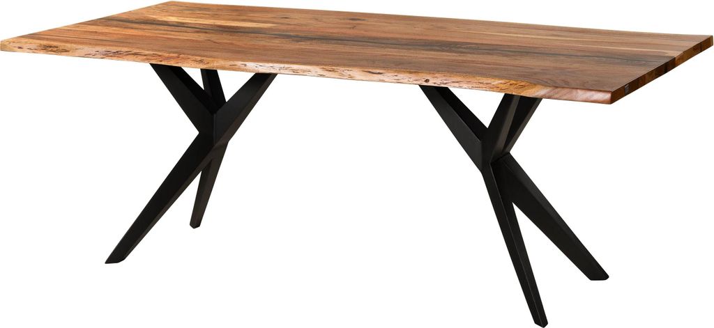 MASSIVMOEBEL24 Baumtisch Akazie 160x90x76 natur lackiert / Epoxid schwarz, Sterngestell anthrazit matt EPOXY