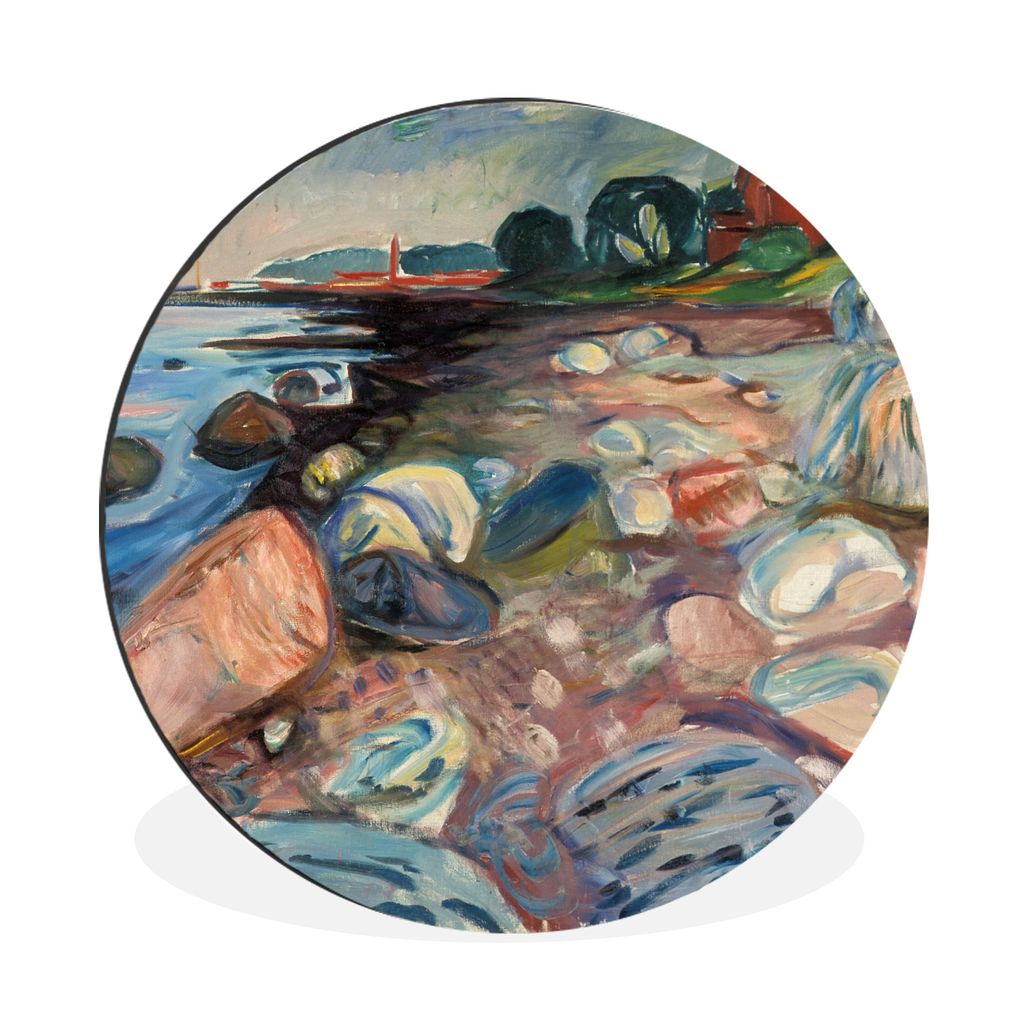 MuchoWow Aluminium Wandkreis Bank mit rotem Haus - Edvard Munch Ø 60 cm Wanddeko Modern Wohnzimmer - Wand Kreis - Wandbild - Schlafzimmer - Alum...