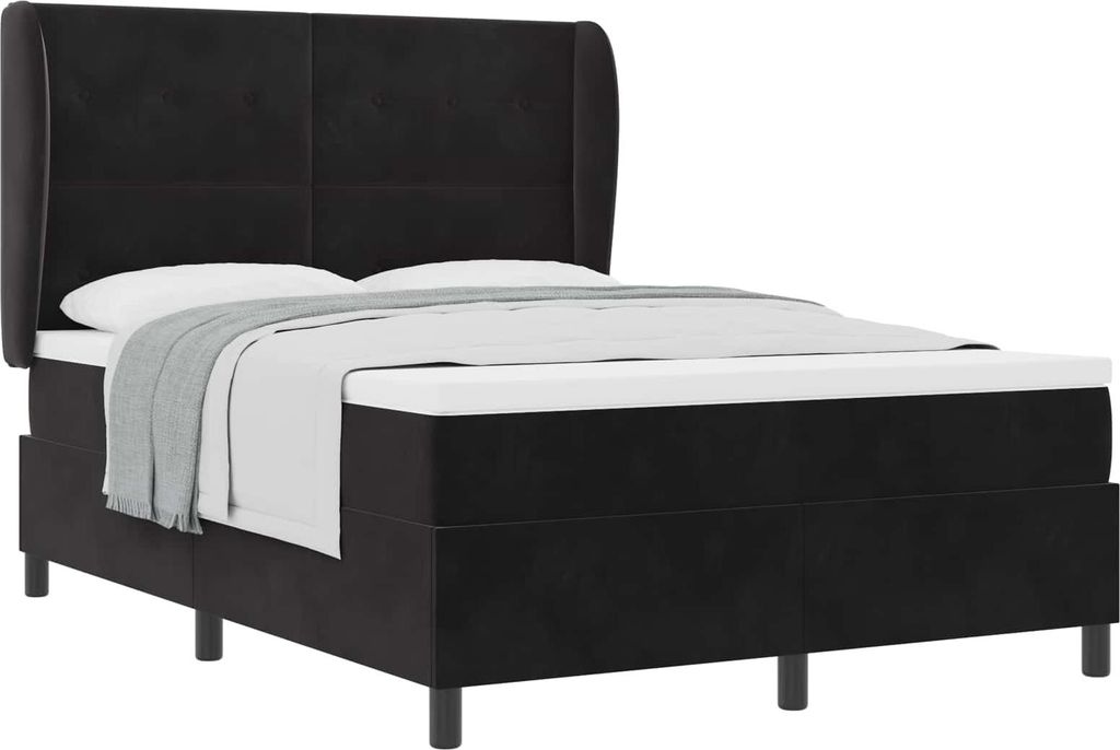 vidaXL Boxspringbett mit Matratze Schwarz 200 x 140 cm Samt