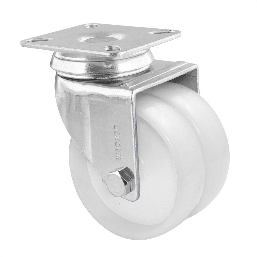 WAGNER Lenkrolle Doppelrolle ECO - Ø 75 mm, Stahl verzinkt, weiß, Anschraubplatte, Tragkraft 100 kg - 03127701