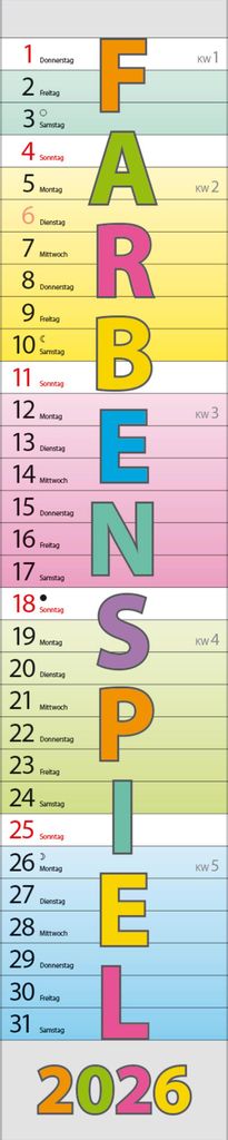 Korsch Kalender 2026 Farbenspiel Streifenplaner 11,5 x 57,5 Produktbild 