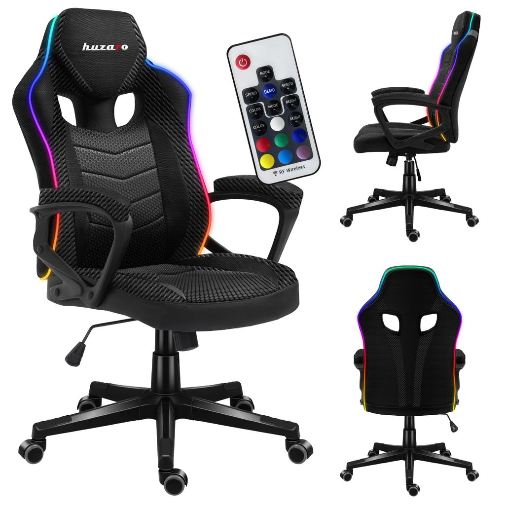 Huzaro Force 2.5 | RGB LED Beleuchtung Gaming Stuhl Computerstuhl PC Chair | Höhenverstellbar Wippfunktion Stoff | bis 130 kg belastbar | Schwarz