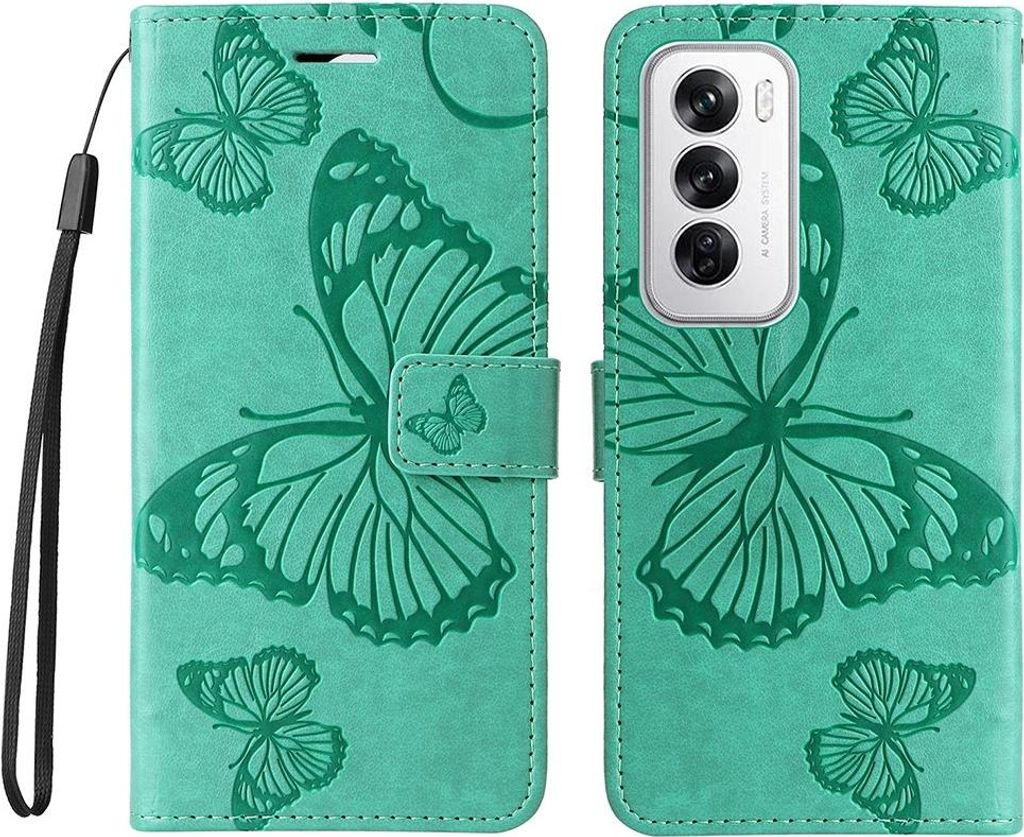 OPPO Reno12 Hülle - Coverup Schmetterlinge Klapphülle - Mintgrün