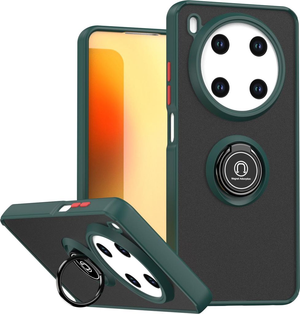 Hülle für ZTE Blade V70 Max Matte Transluzent TPU Stoßfest Schutzhülle mit Ring Halter Ständer dunkelgrün