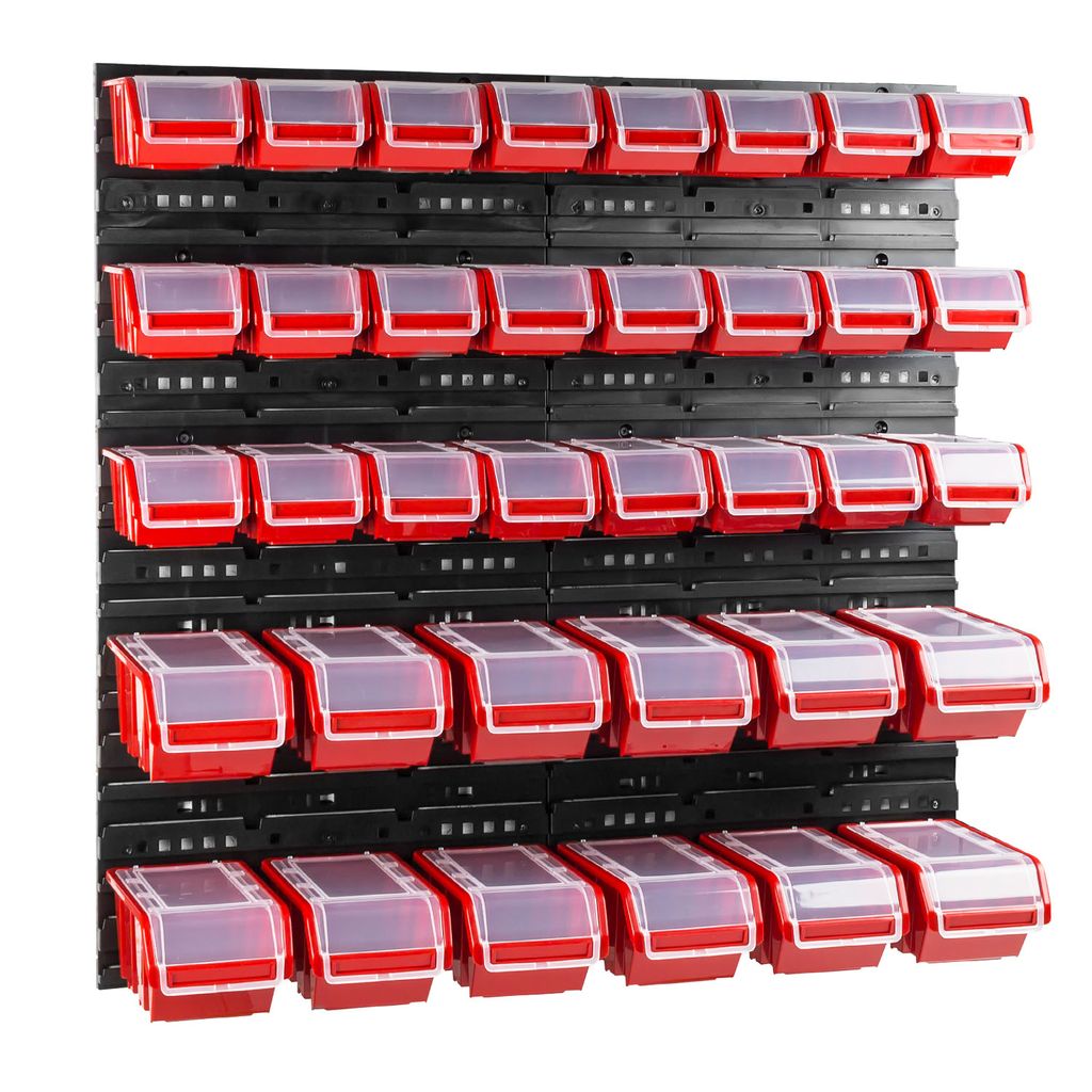 36 stck. Box mit Deckel + Wandregal 80 x 80 cm, Stapelboxen Schüttenregal Sichtlagerkästen Lagersystem