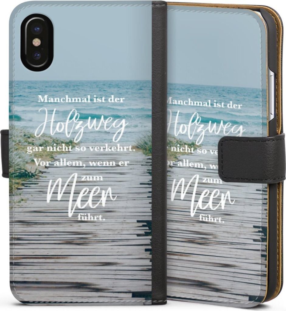 DeinDesign Klapphülle für Apple iPhone Xs Handytasche Lederhülle Tasche Statement Strand Spruch