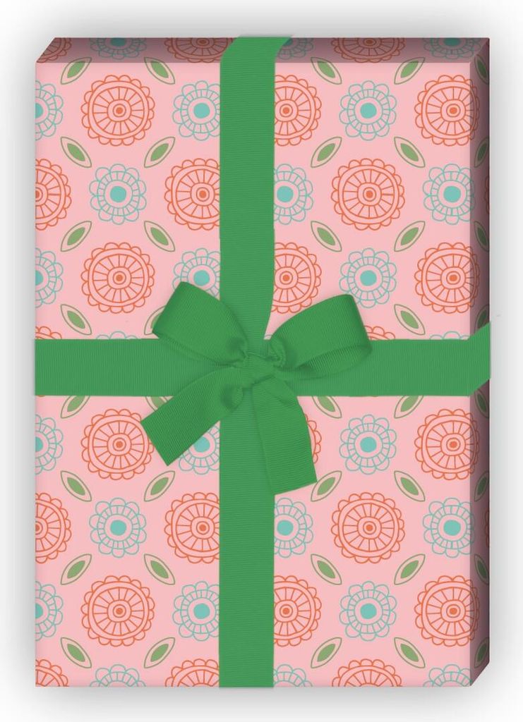 Schönes Geschenkpapier Set mit Batik Blüten, rosa, - G8431, 32 x 48cm