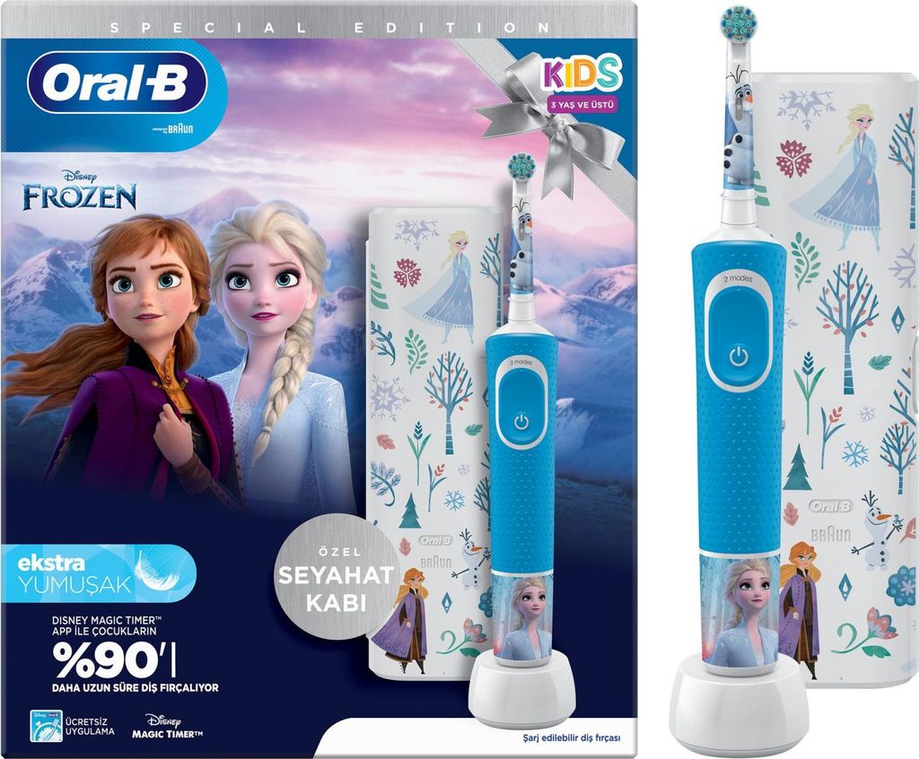 A product packaging for an Oral-B kids electric toothbrush with a Frozen theme.