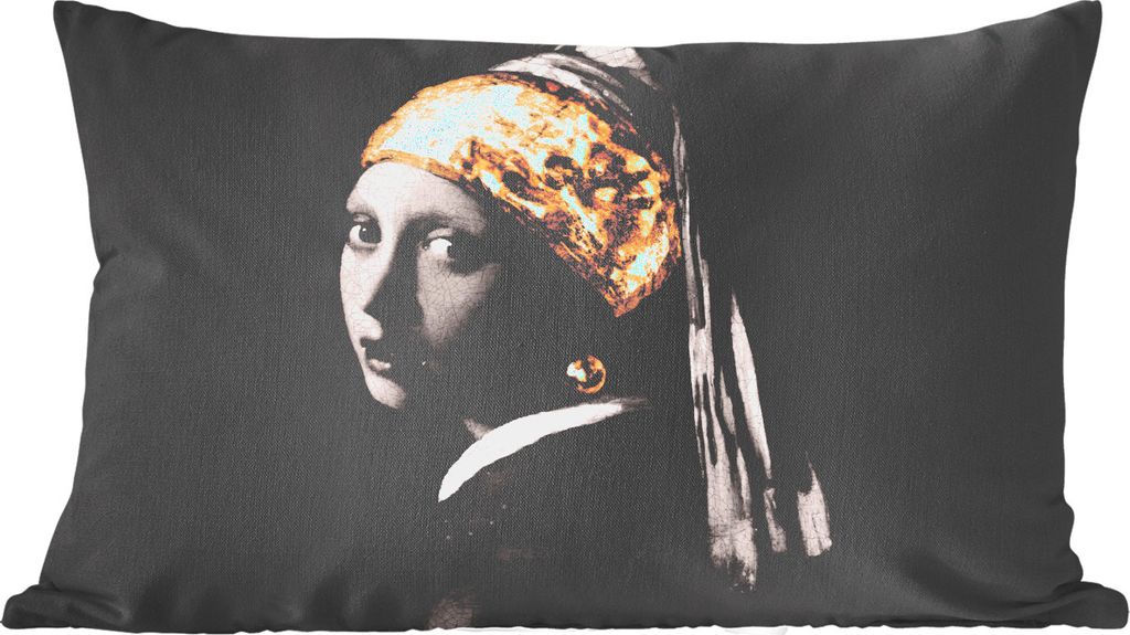 MuchoWow Zierkissen Sofakissen Wohnzimmer Dekokissen 60x40 cm Mädchen mit Perlenohrring - Vermeer - Gold - Schwarz - Weiß - Kopfkissen - Polste...