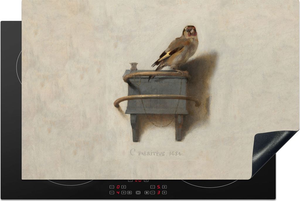 KitchenYeah Herdabdeckplatte Der kleine Stieglitz - Gemälde - Fabricius - Alter Meister , 81x52cm, Küche Deko, Glaskeramikkochfeld Herdabdeckun...